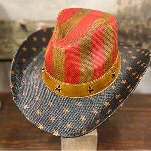 Milani Red and Gold Striped Hat with Star Accents